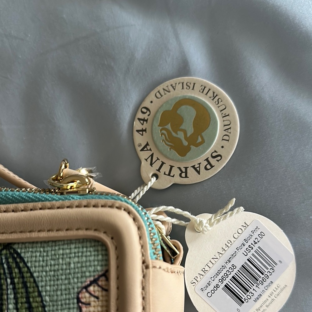 Spartina 449 Tan and Green Botanical Crossbody Bag - Picture 3 of 7